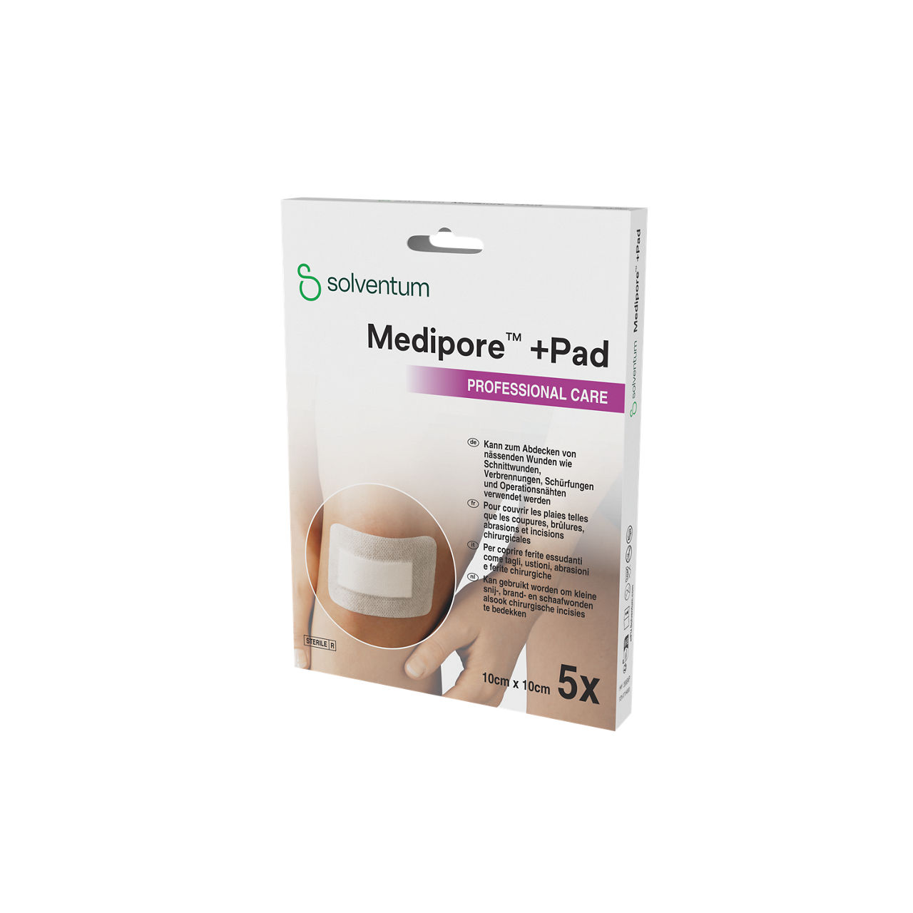 Solventum™ Medipore™ +Pad Adhesive Wound Dressing, 3566NP - Front, Right, In Packaging (1R1)