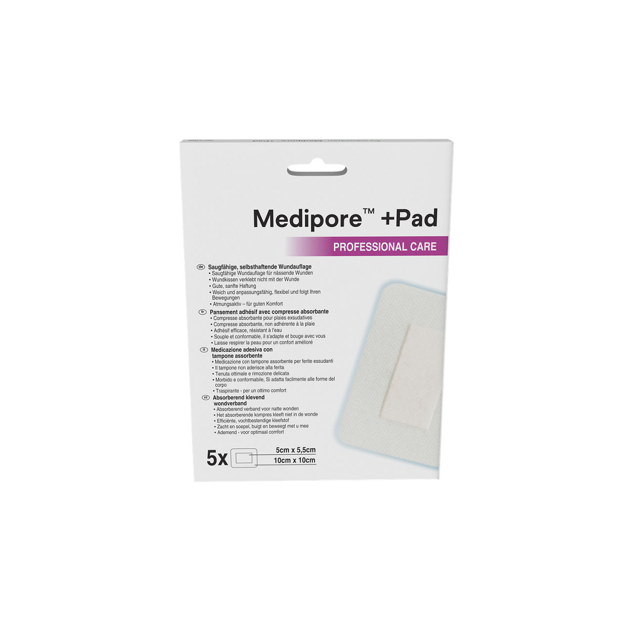 Solventum™ Medipore™ +Pad Adhesive Wound Dressing, 3566NP - Back, Center, In Packaging (7C1)