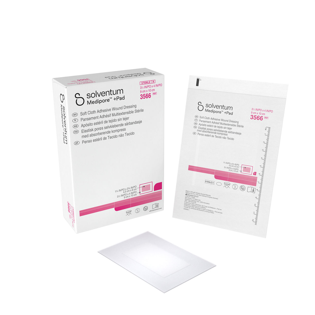Solventum™ Medipore™+Pad Adhesive Wound Dressing, 3566, Dressing - 31/2in x 4 in, Pad - 1 3/4 in x 2 3/8 in