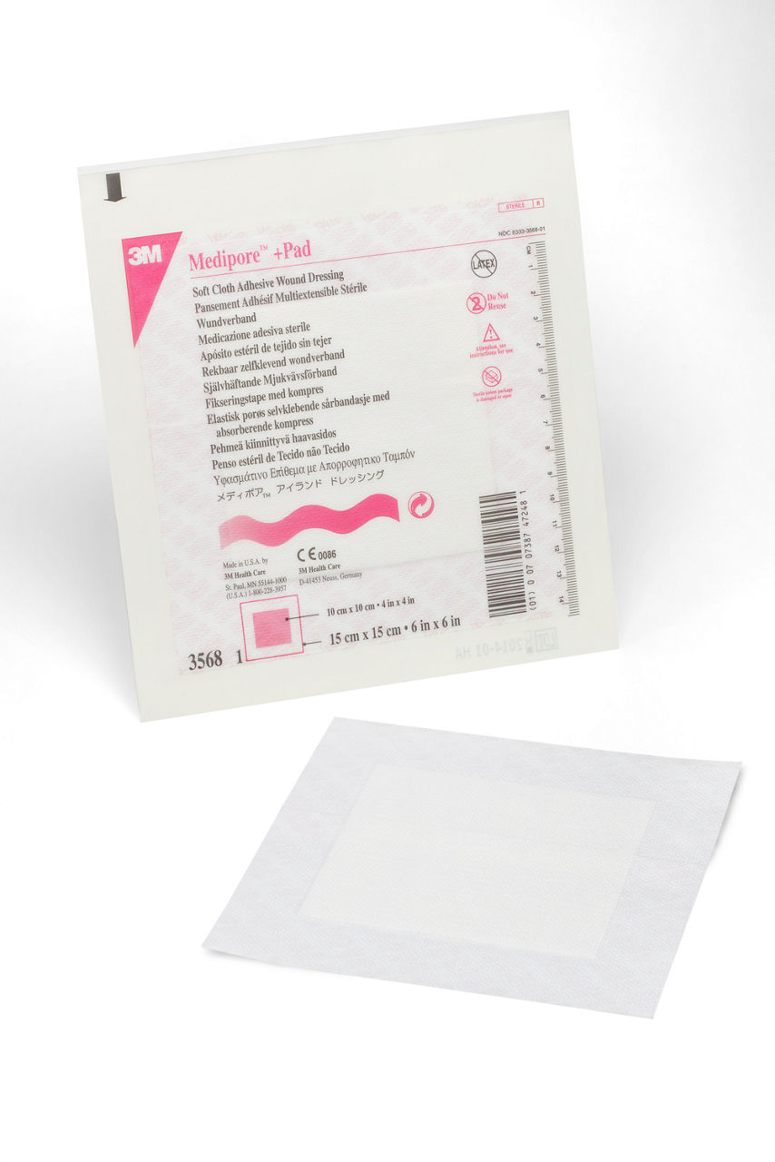 3M™ Medipore™ +Pad Soft Cloth Adhesive Wound Dressing, 3568, Dressing -6 in x 6 in, Pad - 4 in x 4 in