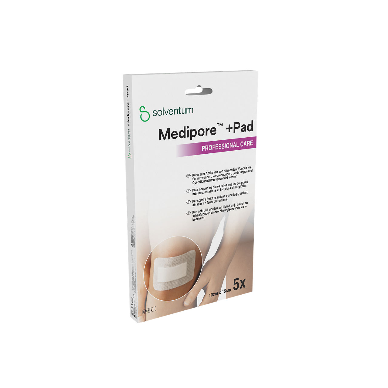 Solventum™ Medipore™ +Pad Adhesive Wound Dressing, 3569NP - Front, Left, In Packaging (1L1)