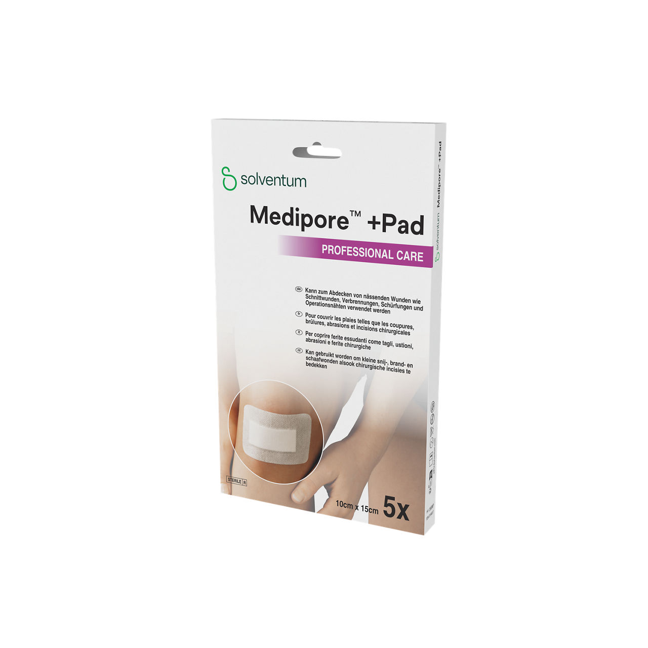 Solventum™ Medipore™ +Pad Adhesive Wound Dressing, 3569NP - Front, Right, In Packaging (1R1)
