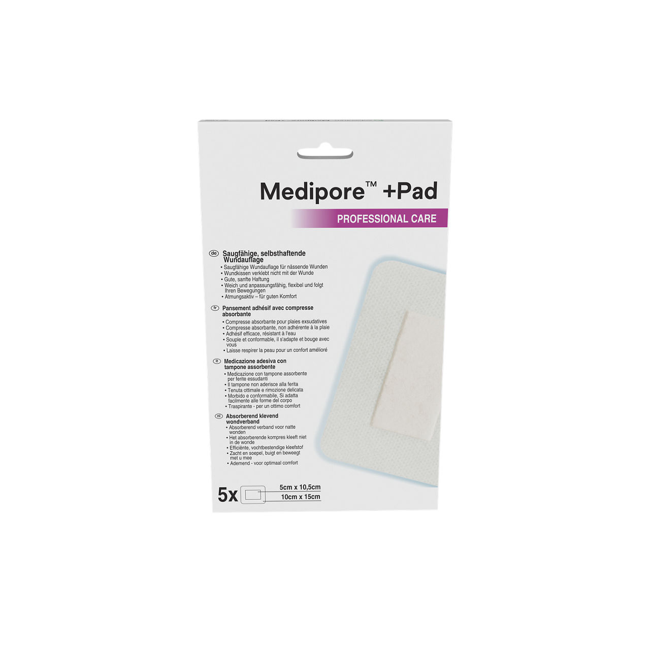 Solventum™ Medipore™ +Pad Adhesive Wound Dressing, 3569NP - Back, Center, In Packaging (7C1)