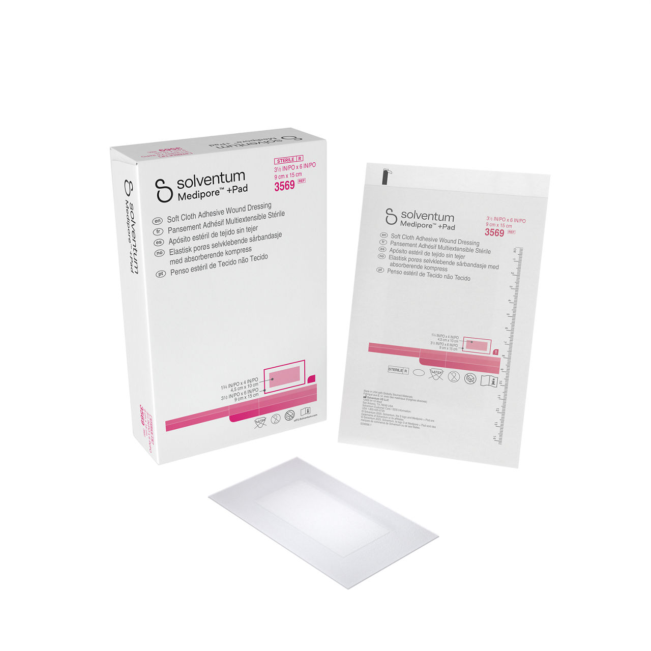 Solventum™ Medipore™+Pad Adhesive Wound Dressing, 3569, Dressing - 31/2in x 6 in, Pad - 1 3/4 in x 4 in