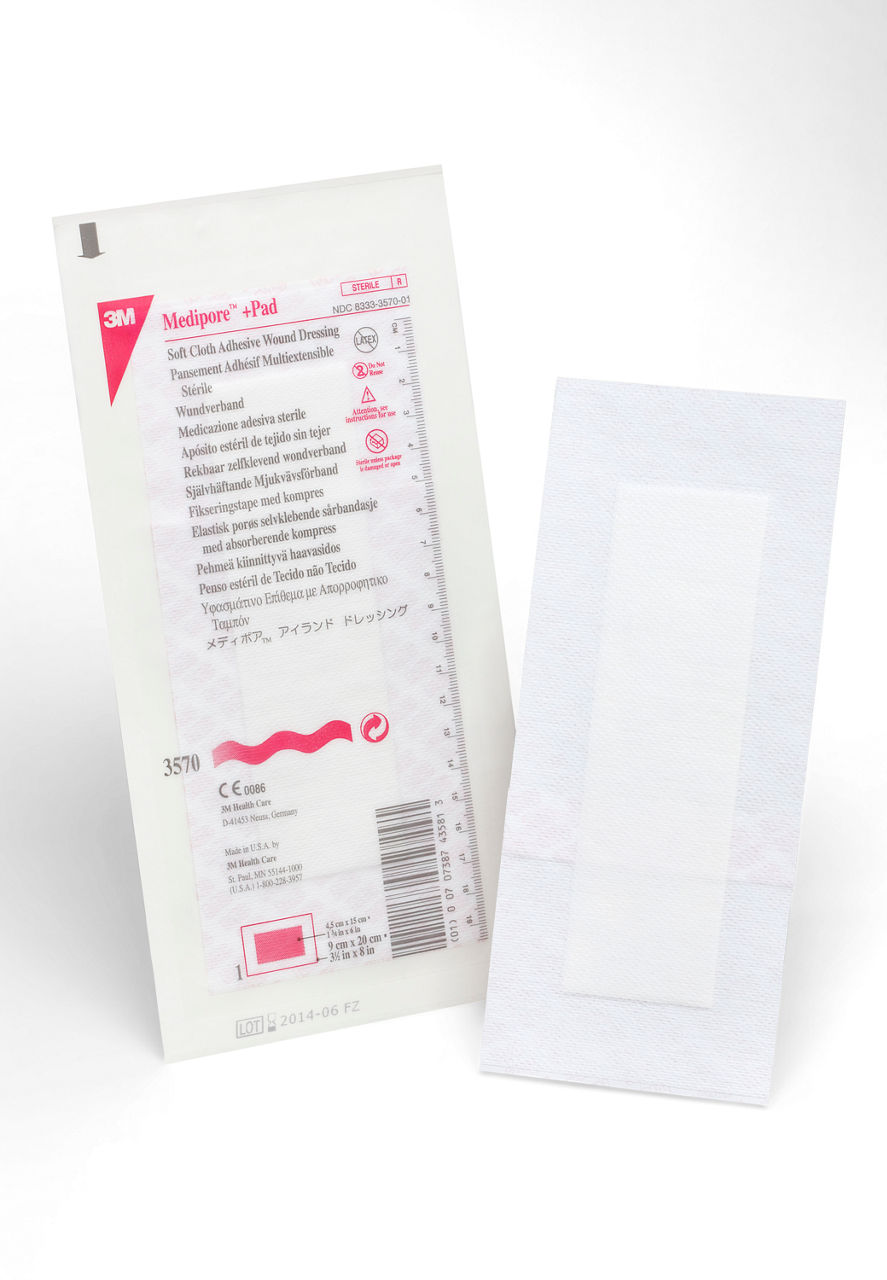 3M™ Medipore™ +Pad Soft Cloth Adhesive Wound Dressing, 3570, 9X20CM,25/Carton, 4 Carton/Case