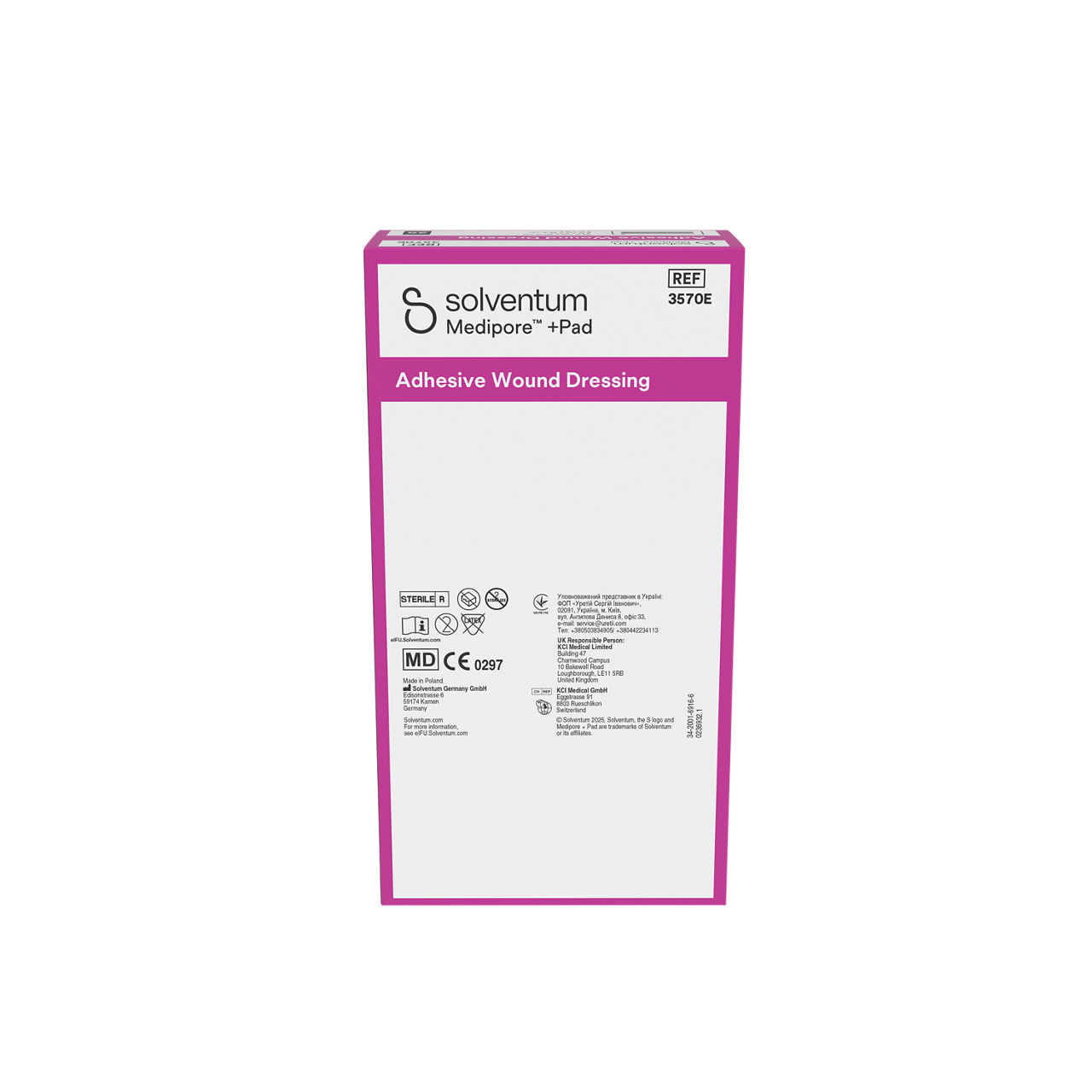 Solventum™ Medipore™ +Pad Adhesive Wound Dressing, 3570E, 10 x 20 cm (4 x 7¾ in), Pad - 5 x 15,5 cm (2 x 6 in), 25/CAR - Back, Center, In Packaging (7C1)