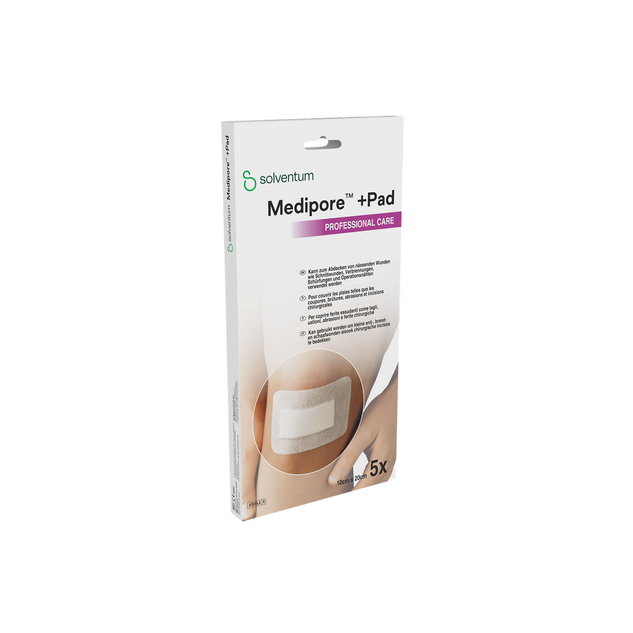 Solventum™ Medipore™ +Pad Adhesive Wound Dressing, 3570NP - Front, Left, In Packaging (1L1)
