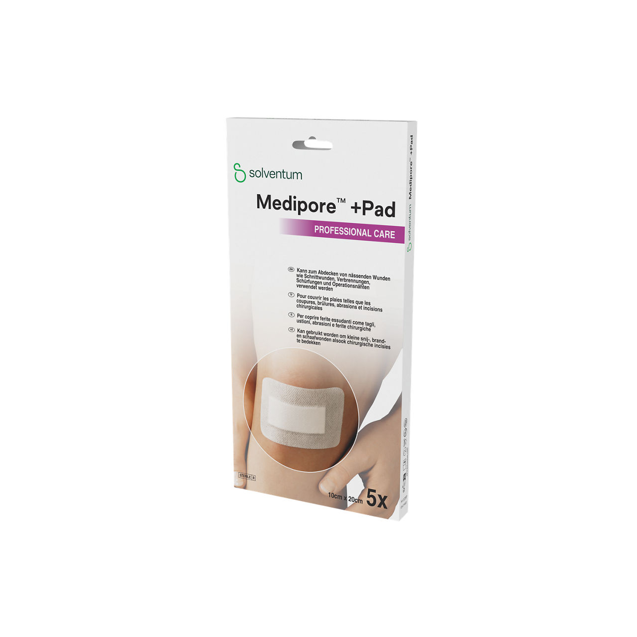 Solventum™ Medipore™ +Pad Adhesive Wound Dressing, 3570NP - Front, Right, In Packaging (1R1)