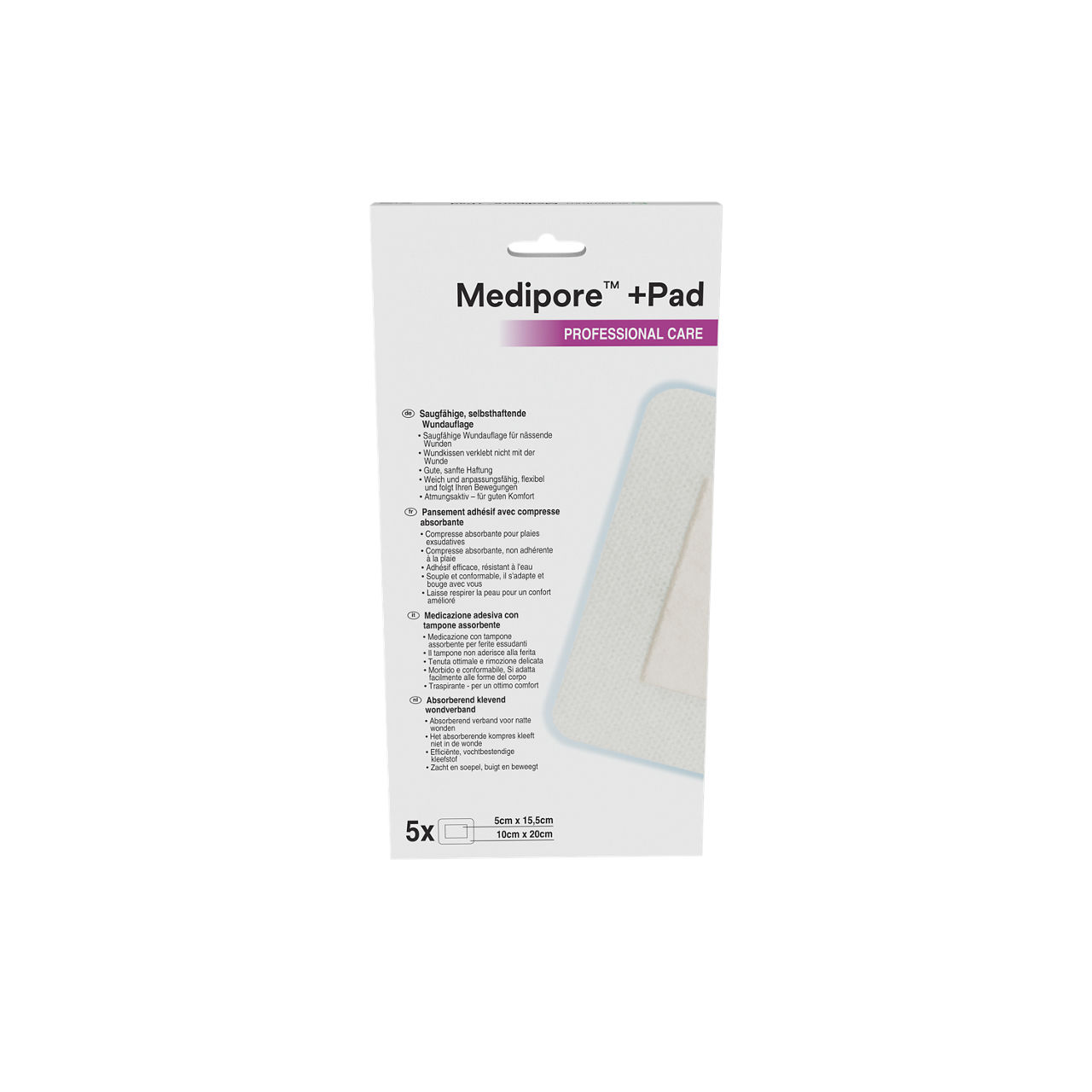 Solventum™ Medipore™ +Pad Adhesive Wound Dressing, 3570NP - Back, Center, In Packaging (7C1)