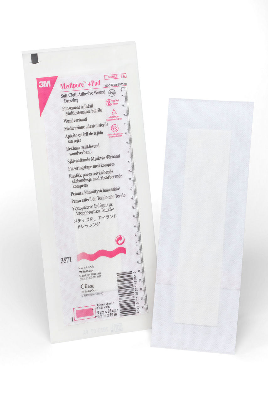 3M™ Medipore™ +Pad Soft Cloth Adhesive Wound Dressing, 3571, 9X25CM,25/Carton, 4 Carton/Case