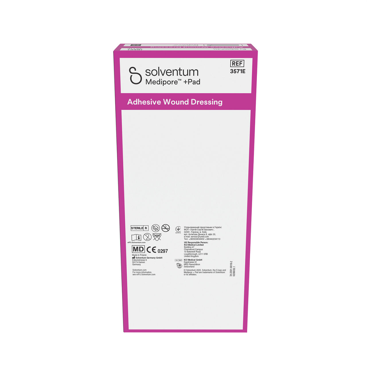 Solventum™ Medipore™+Pad Adhesive Wound Dressing, 3571E - Right, Center, In Packaging (8C1)
