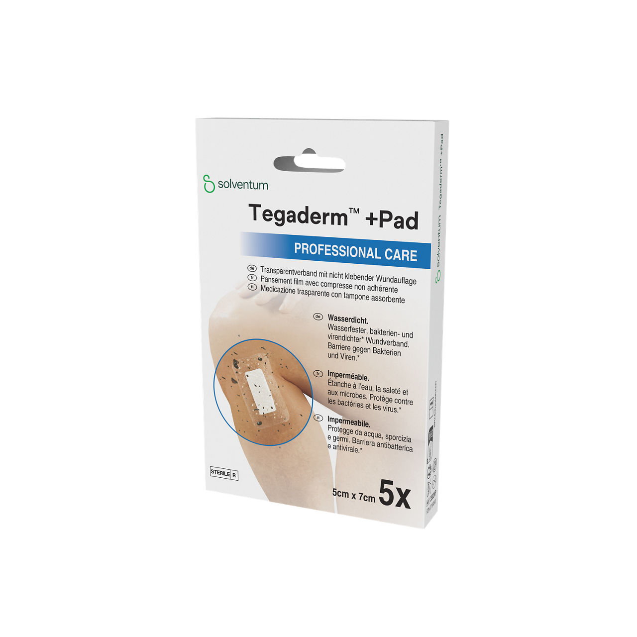 Solventum™ Tegaderm™ +Pad Film Dressing with Non-Adherent Pad, 3582NP, 30/CS - Front, Right, In Packaging (1R1)