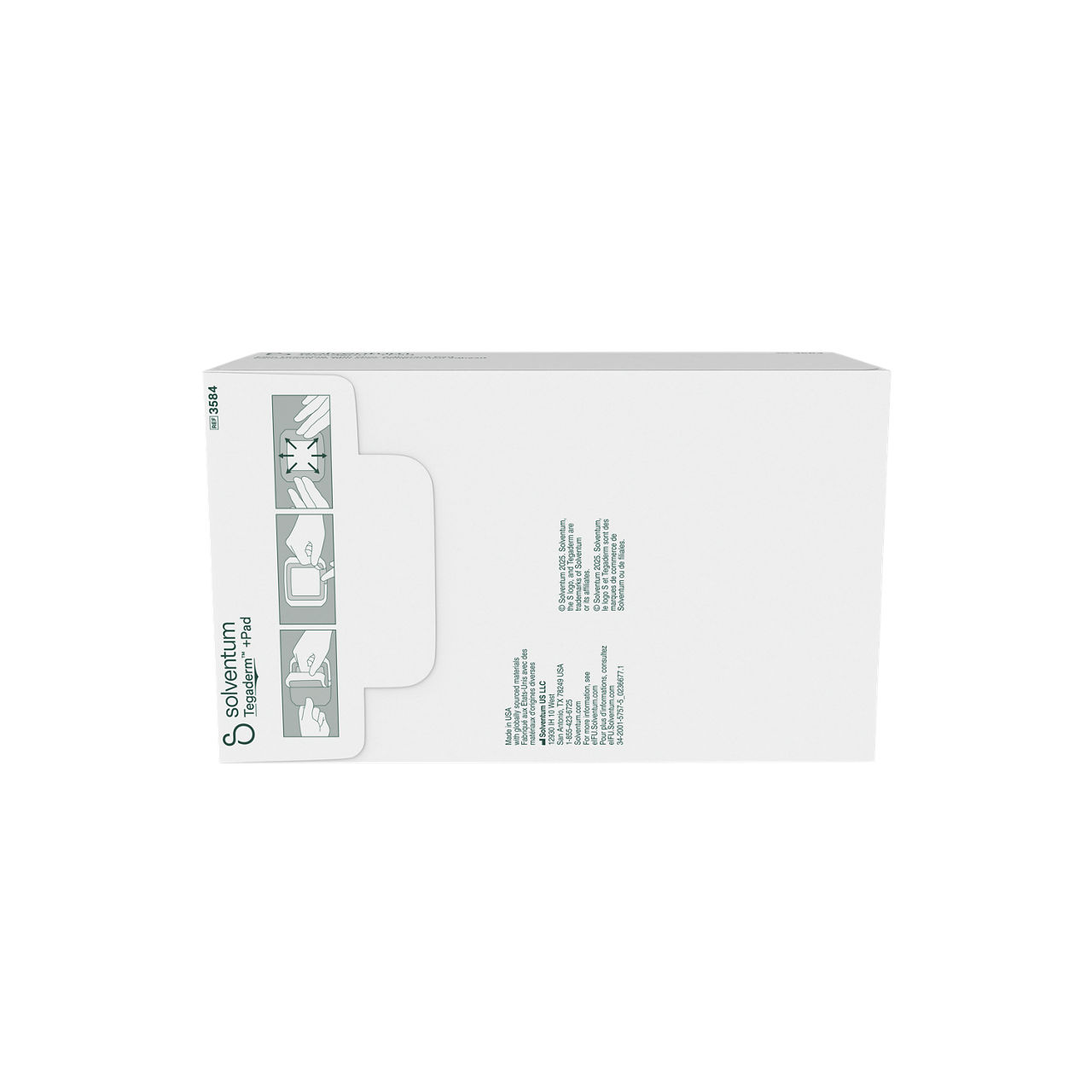 Solventum™ Tegaderm™ +Pad Film Dressing with Non-Adherent Pad, 3584, 2 3/8 in x 4 in (6 cm x 10 cm), 50/CAR, 4 CAR/CS - Back, Center, In Packaging (7C1)