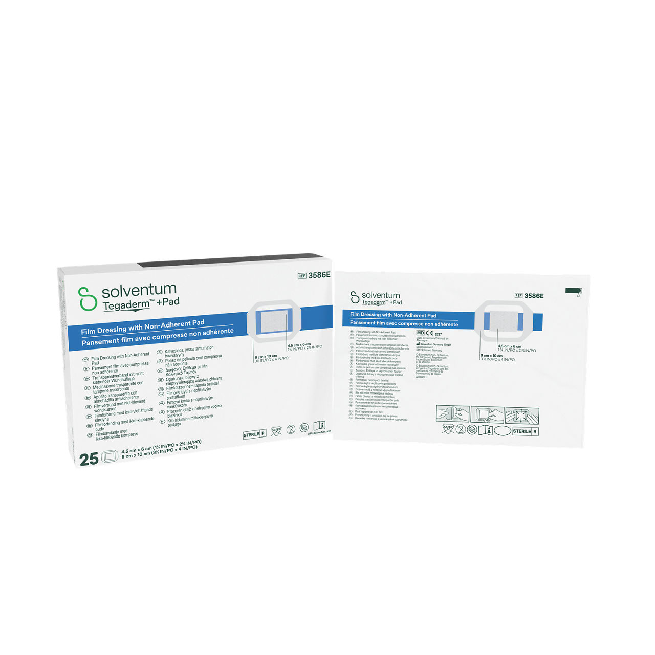 Solventum™ Tegaderm™ +Pad Penso de película com compressa não aderente, 3586E, 9 x 10 cm (3½ x 4 in), Pad - 4,5 x 6 cm, 25/CA