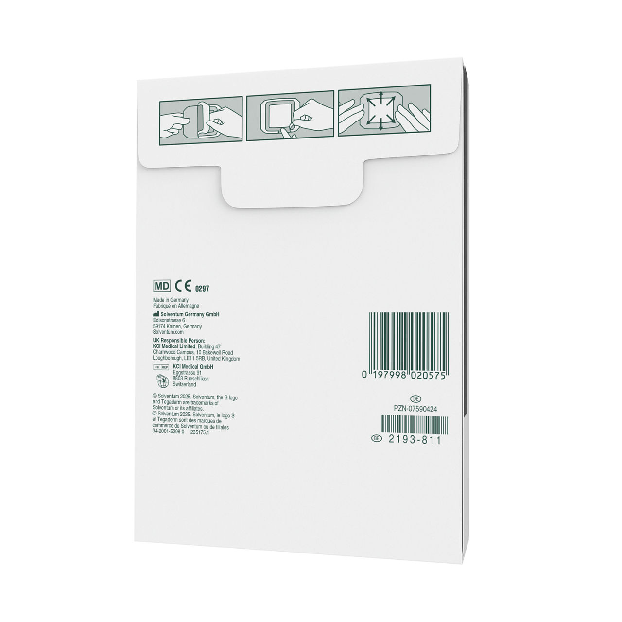 Solventum™ Tegaderm™ + Pad Film Dressing with Non-adherent Pad, 3586E, 100/CS - Back, Center, In Packaging (7C1)