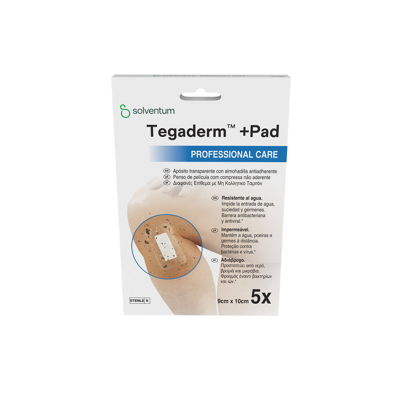 Solventum™ Tegaderm™ +Pad Professional Care Apósito transparente con almohadilla antiadherente, 3586IP, 9 cm x 10 cm, 5/CAR