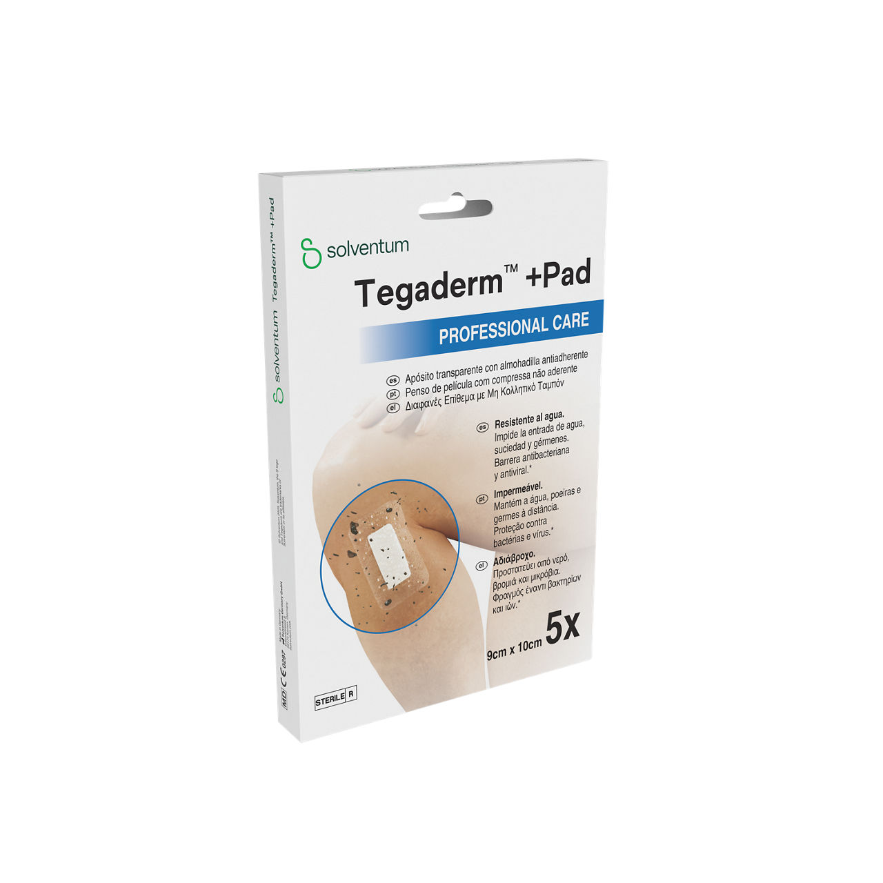 Solventum™ Tegaderm™ +Pad Film Dressing with Non-Adherent Pad, 3586IP, 30/CS - Front, Left, In Packaging (1L1)