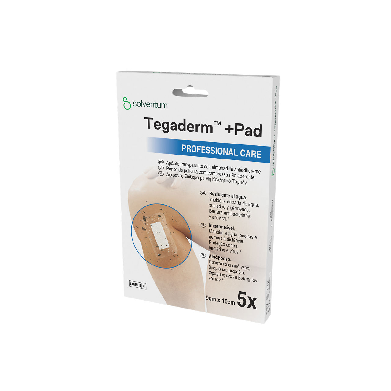 Solventum™ Tegaderm™ +Pad Film Dressing with Non-Adherent Pad, 3586IP, 30/CS - Front, Right, In Packaging (1R1)