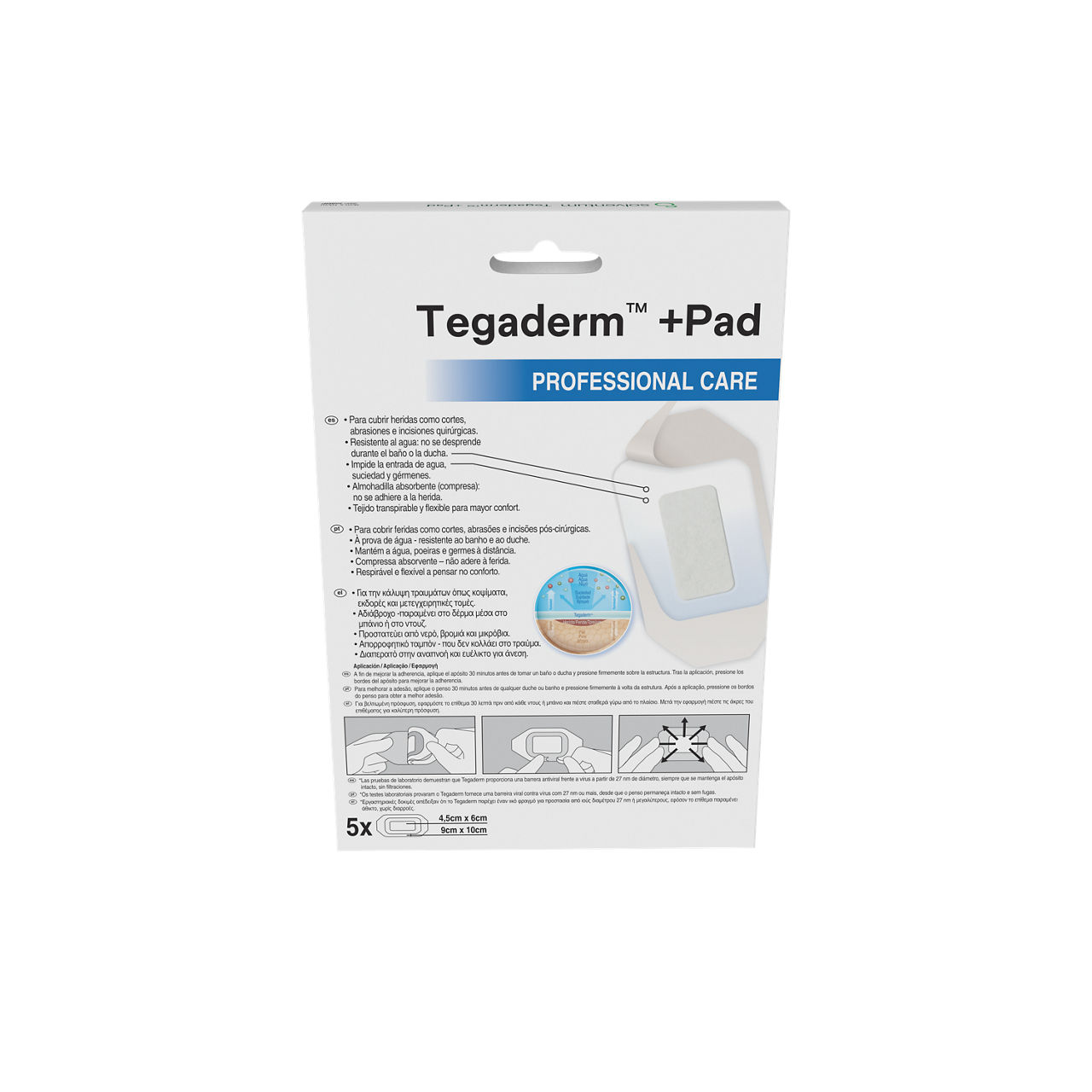 Solventum™ Tegaderm™ +Pad Film Dressing with Non-Adherent Pad, 3586IP, 30/CS - Back, Center, In Packaging (7C1)