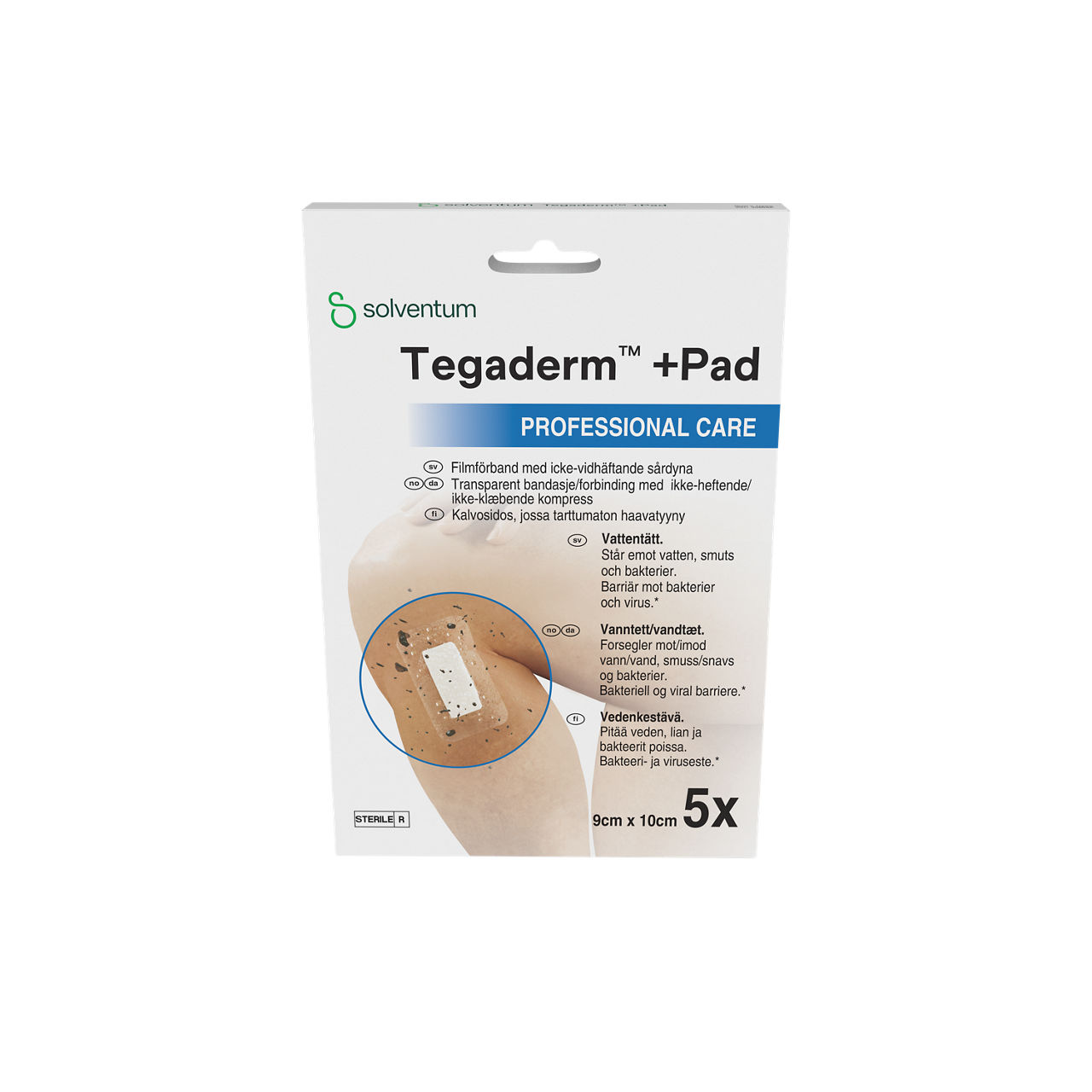 Solventum™ Tegaderm™ +Pad Professional Care Filmbandasje med ikke-klebende kompress, 3586SP, 9 cm x 10 cm, Pad - 4,5 x 6 cm, 5/CAR
