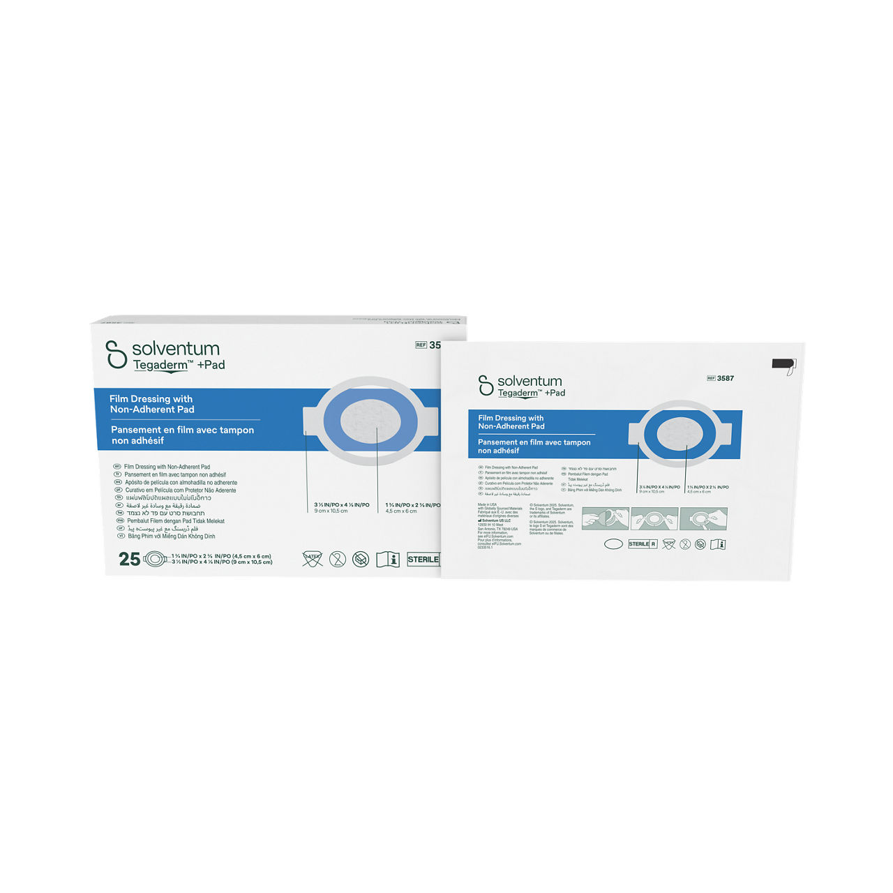 Solventum™ Tegaderm™ +Pad Film dressing with non-adherent pad, 3587, 9 cm x 10,5 cm (3½ in x 4⅛ in), Pad - 4,5 cm x 6 cm, 25/CAR