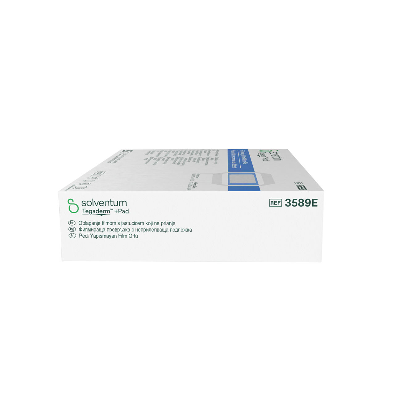 Solventum™ Tegaderm™ + Pad Film Dressing with Non-adherent Pad, 3589E, 3 1/2 in x 6 in (9 cm x 15 cm), 1/BAG, 100 BAG/CS, 100/CS - Left, Center, In Packaging (2C1)