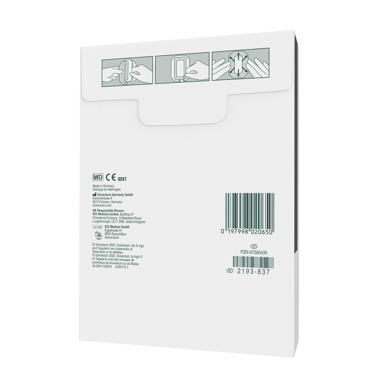 Solventum™ Tegaderm™ + Pad Film Dressing with Non-adherent Pad, 3589E, 3 1/2 in x 6 in (9 cm x 15 cm), 1/BAG, 100 BAG/CS, 100/CS - Back, Center, In Packaging (7C1)