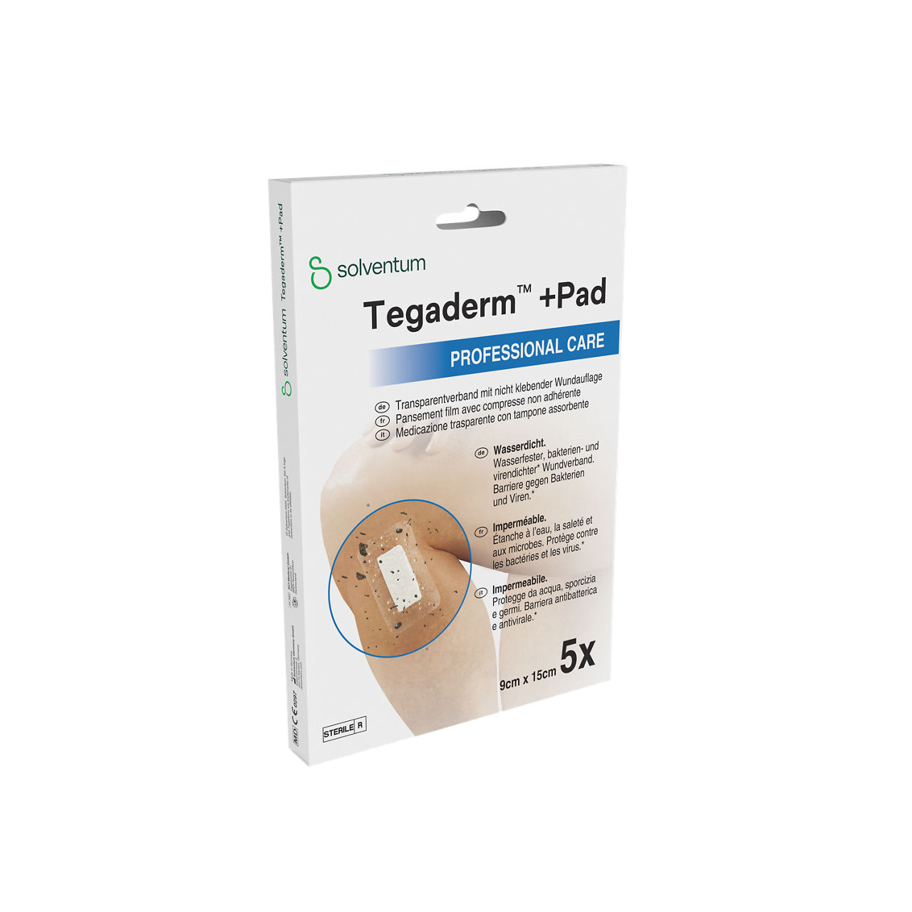 Solventum™ Tegaderm™ +Pad Film Dressing with Non-Adherent Pad, 3589NP, 30/CS - Front, Left, In Packaging (1L1)