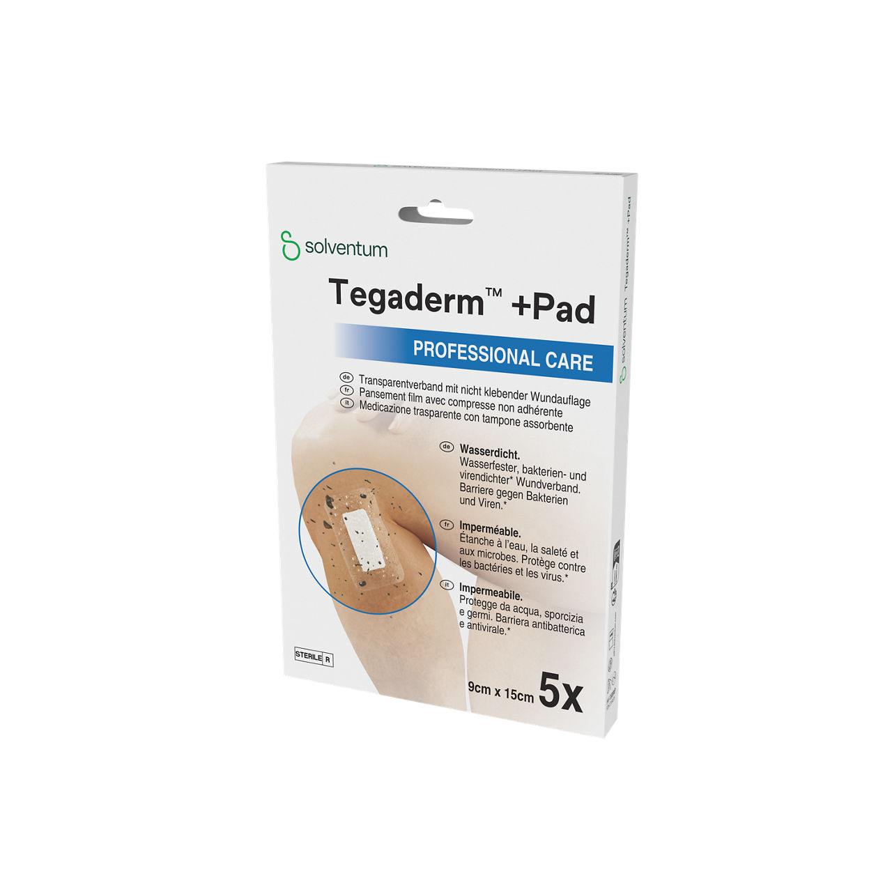 Solventum™ Tegaderm™ +Pad Film Dressing with Non-Adherent Pad, 3589NP, 30/CS - Front, Right, In Packaging (1R1)