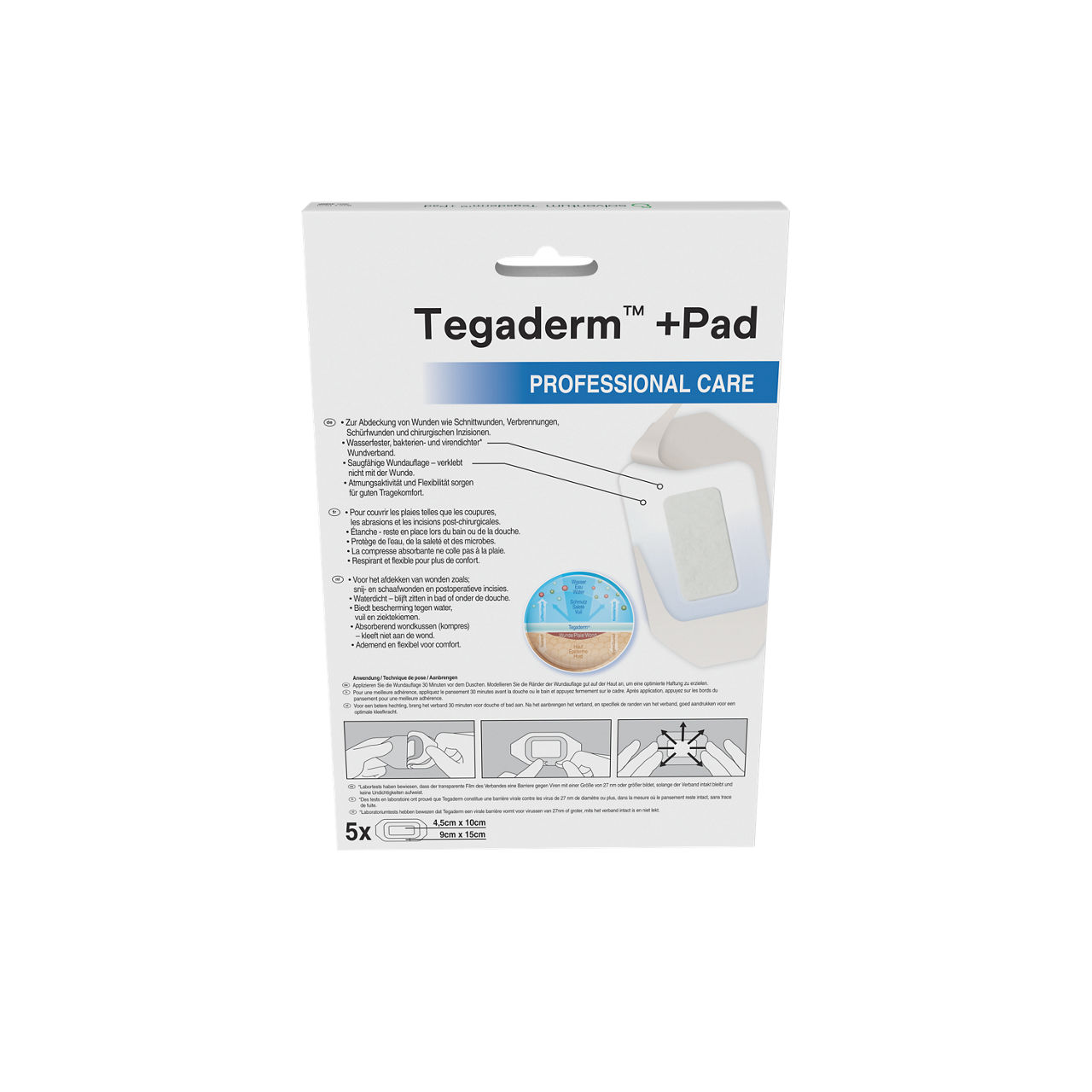 Solventum™ Tegaderm™ +Pad Film Dressing with Non-Adherent Pad, 3589P, 9 cm x 15 cm, 30 BAG/CS - Back, Center, In Packaging (7C1)