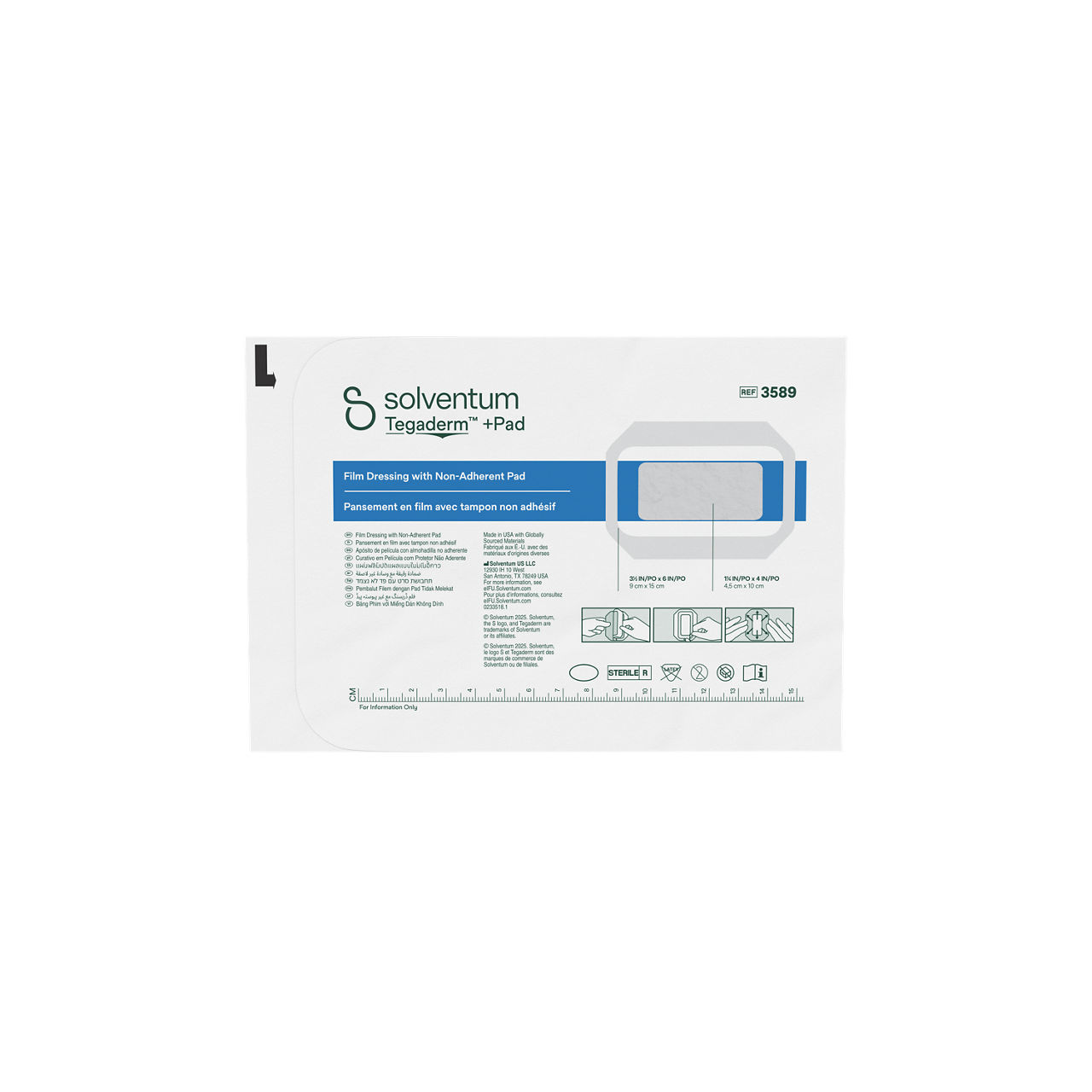 Solventum™ Tegaderm™ +Pad Film Dressing with Non-Adherent Pad, 3589, 3 1/2 in x 6 in (9 cm x 15 cm), 25/CAR, 4 CAR/CS - Front, Center, Out of Packaging (1C0)