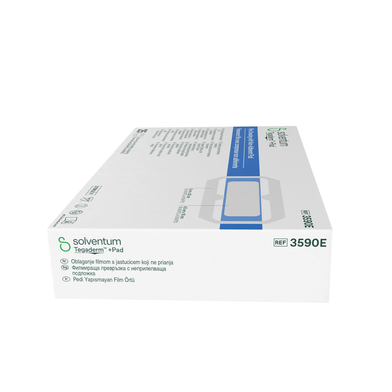Solventum™ Tegaderm™ + Pad Film Dressing with Non-Adherent Pad, 3590E, 1/BAG, 100 BAG/CS, 100/CS - Left, Center, In Packaging (2C1)
