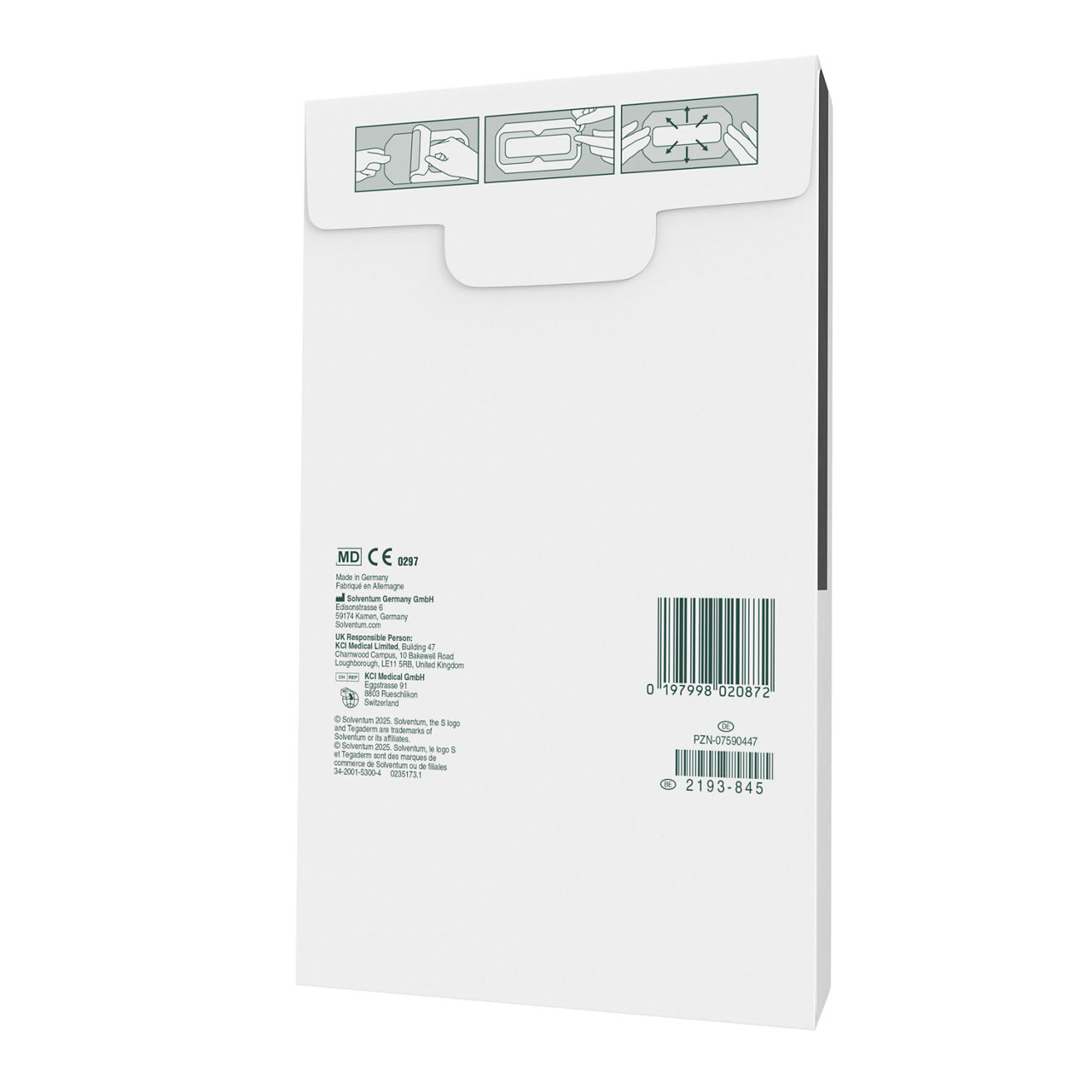 Solventum™ Tegaderm™ + Pad Film Dressing with Non-Adherent Pad, 3590E, 1/BAG, 100 BAG/CS, 100/CS - Back, Center, In Packaging (7C1)