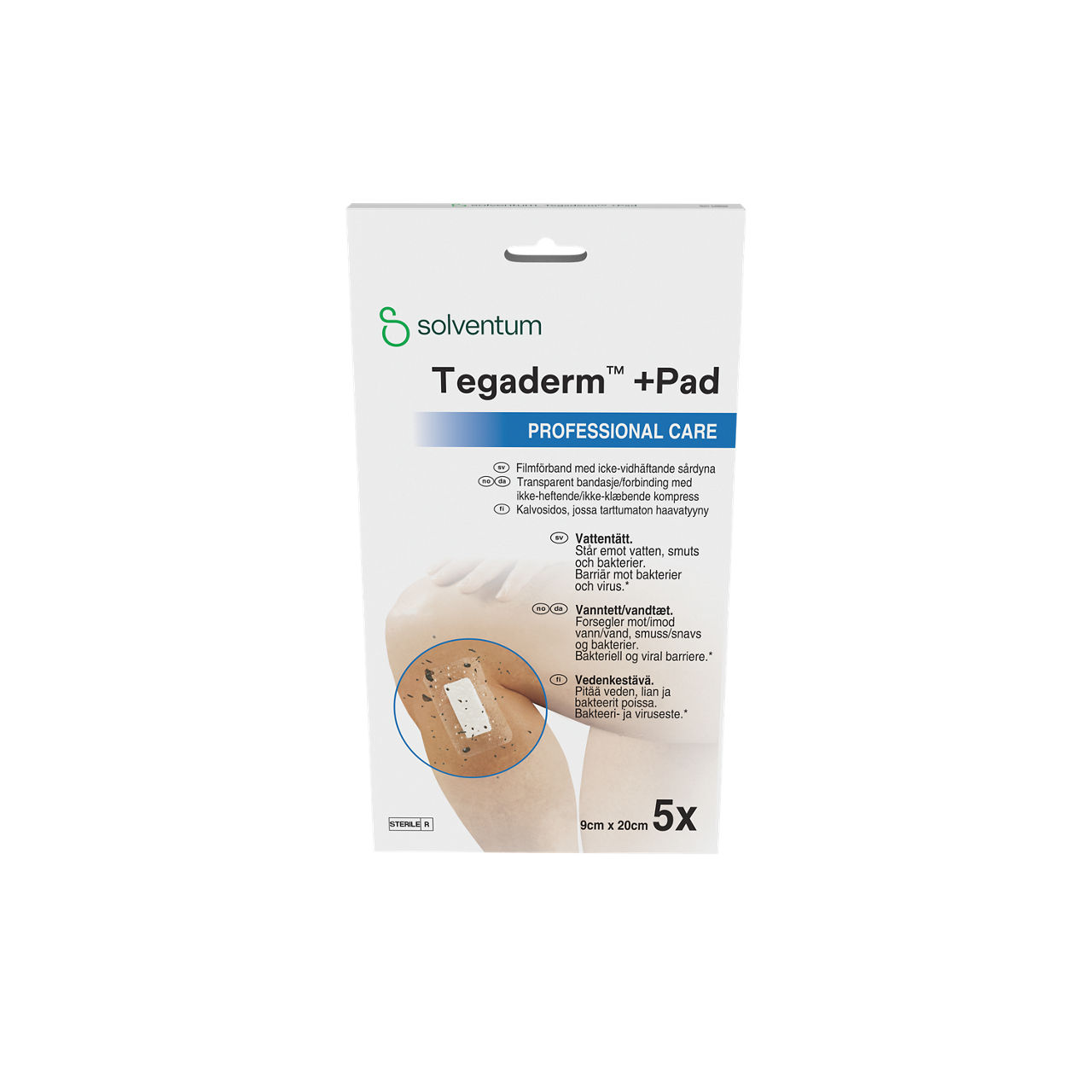 Solventum™ Tegaderm™ +Pad Professional Care Filmbandasje med ikke-klebende kompress, 3590SP, 9 x 20 cm, Pad - 4,5 x 15 cm, 5/CAR