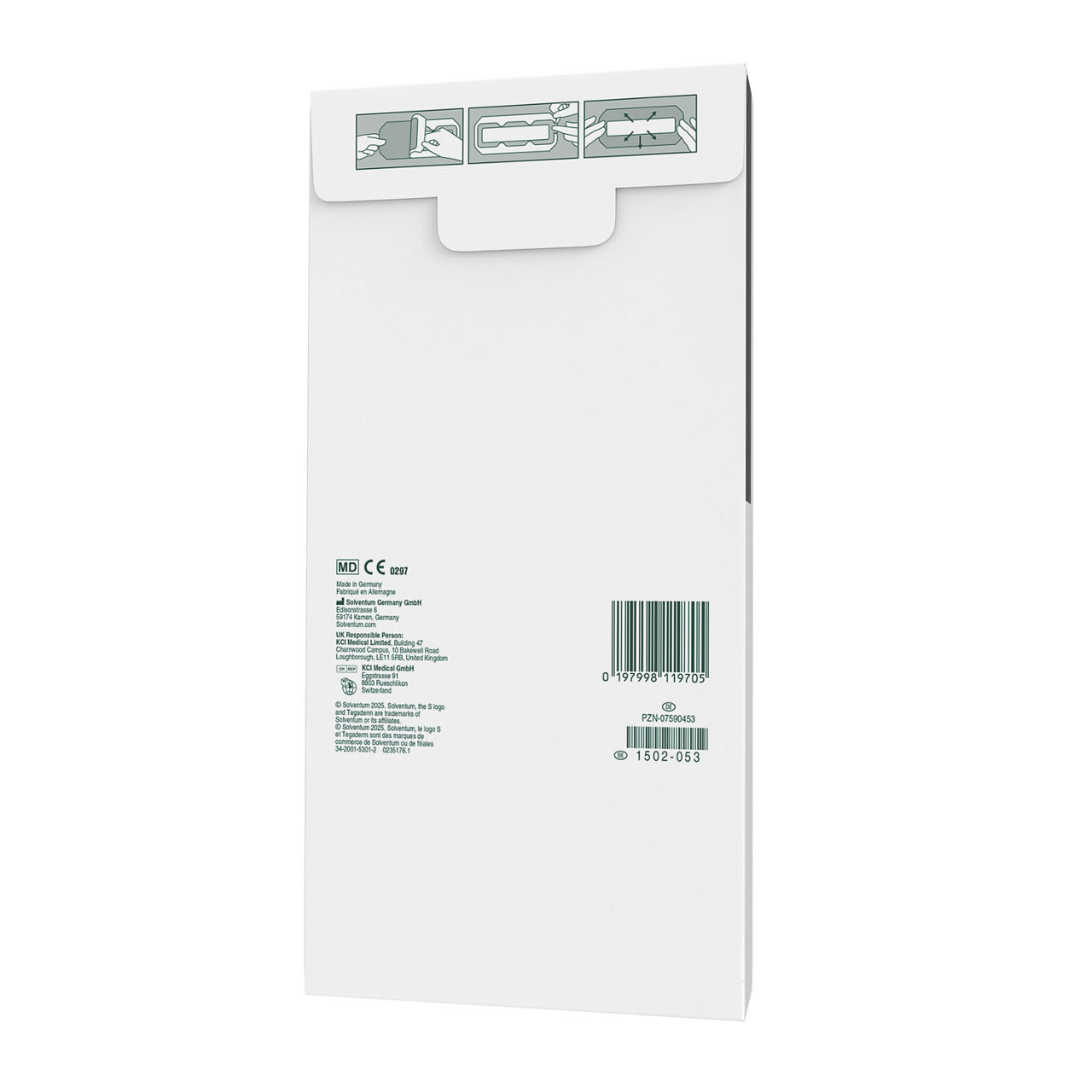 Solventum™ Tegaderm™ + Pad Film Dressing with Non-Adherent Pad, 3591E, 100/CS - Back, Center, In Packaging (7C1)