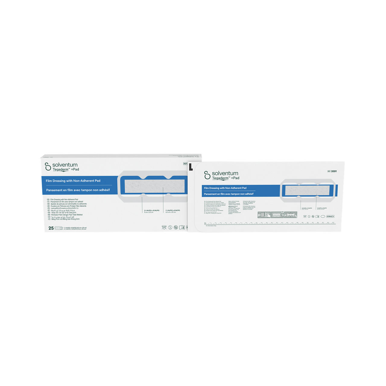 Solventum™ Tegaderm™ +Pad Film dressing with non-adherent pad, 3591, 9 x 25 cm (3½ x 10 in), Pad - 4,5 x 20 cm (1¾ x 8 in), 25/CAR