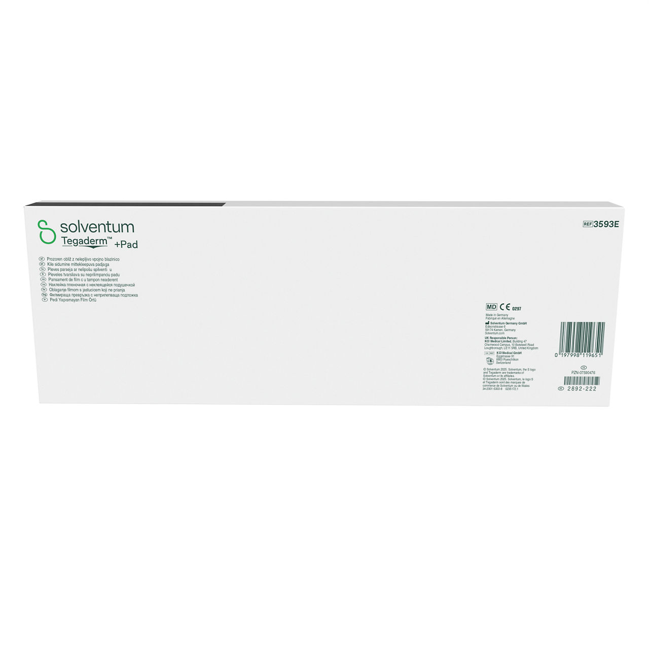 Solventum™ Tegaderm™ + Pad Film Dressing with Non-Adherent Pad, 3593E, 100/CS - Back, Center, In Packaging (7C1)
