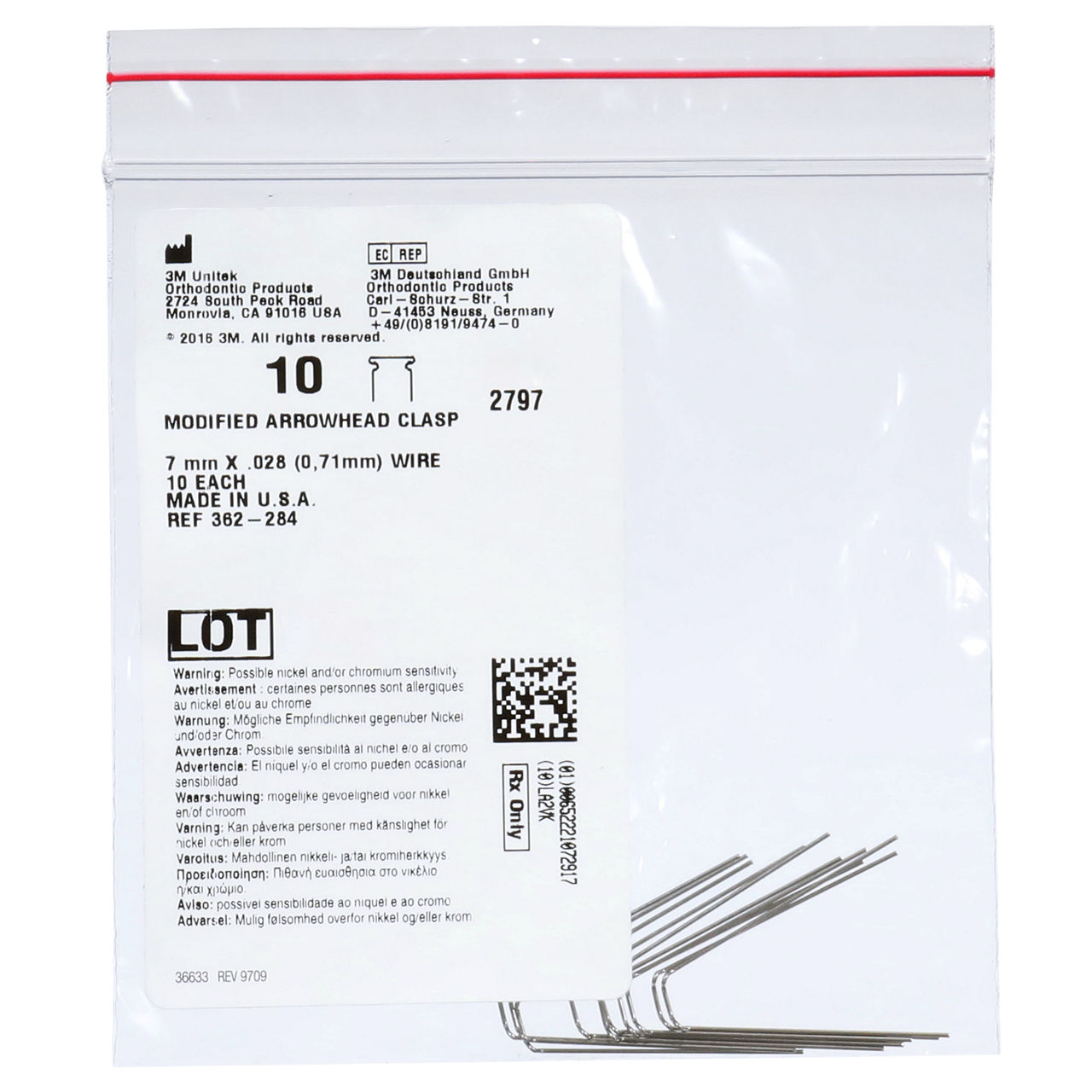 3M™ Unitek™ Modified Arrowhead Clasp, Size .028 in, 7.0 mm wide, for Primary Molars, 362-284