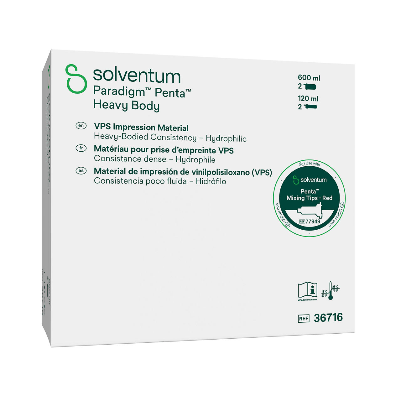 Solventum™ Paradigm™ Penta™ Heavy Body VPS Impression Material, 36716, Heavy Body - Front, Left, In Packaging (1L1)
