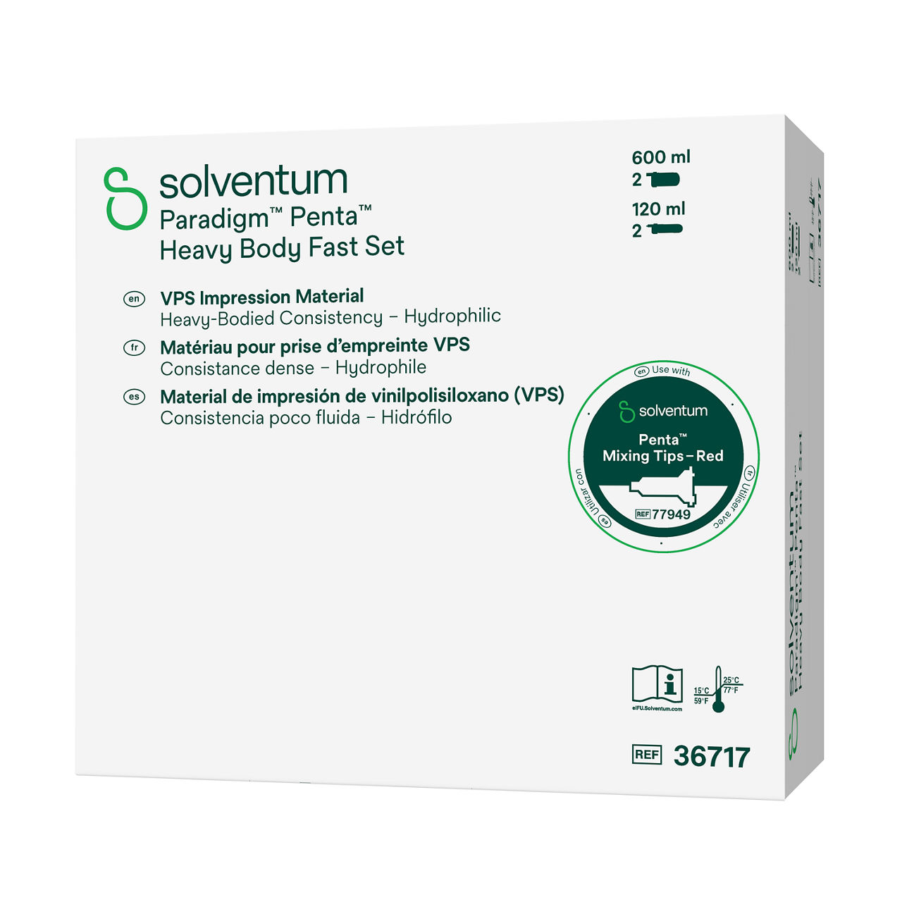 Solventum™ Paradigm™ Penta™ Heavy Body Fast Set VPS Impression Material, 36717, Heavy Body - Front, Left, In Packaging (1L1)