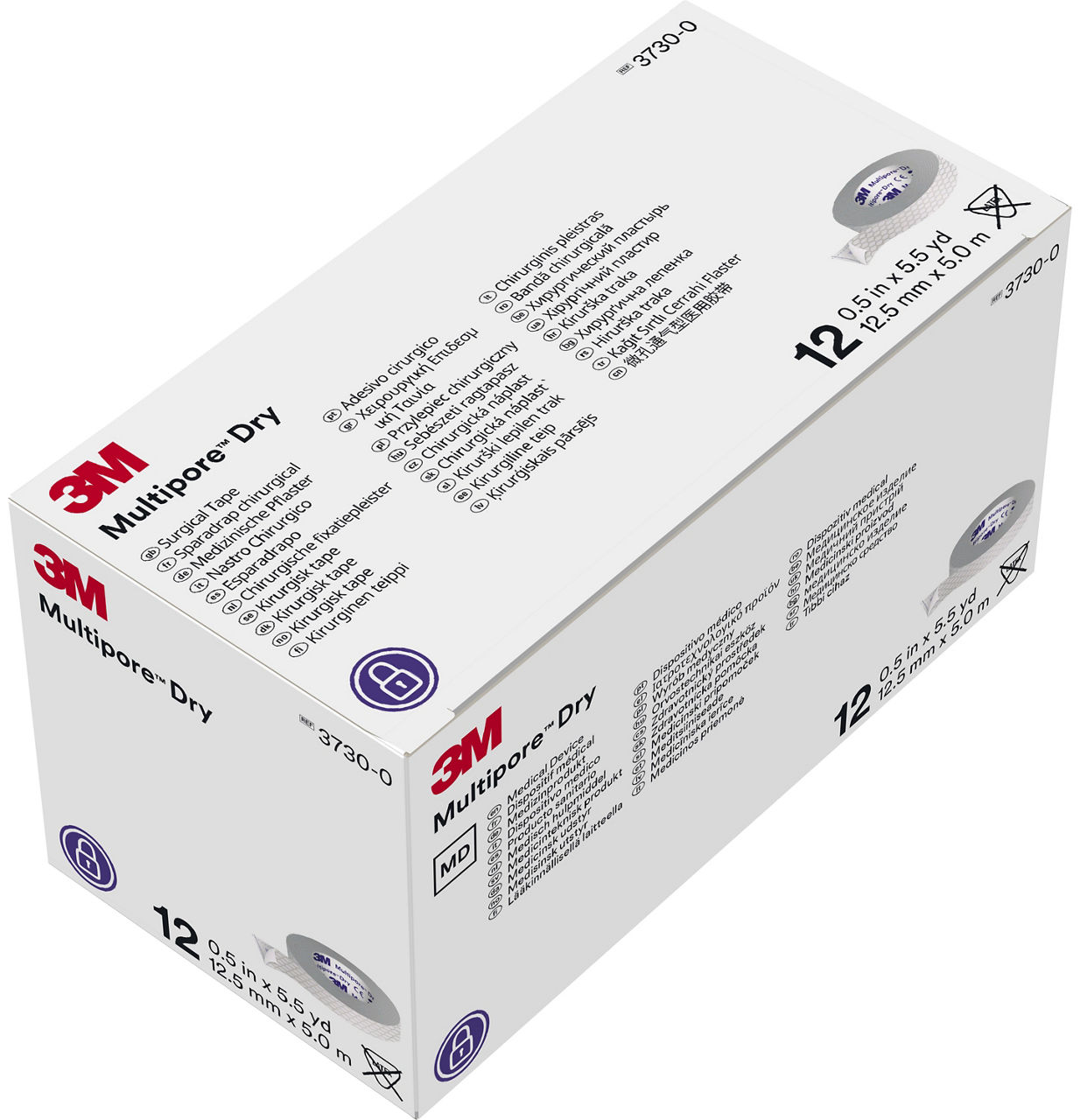 3M™ Multipore™ Dry Surgical Tape 3730-0, .5 IN x 5.5 YRD, 12 rolls/BX