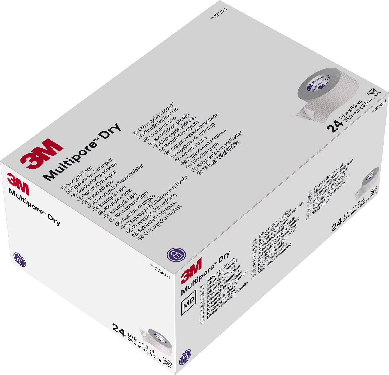 3M™ Multipore™ Dry Surgical Tape 3730-1, 1 IN x 5.5 YRD, 24 rolls/BX