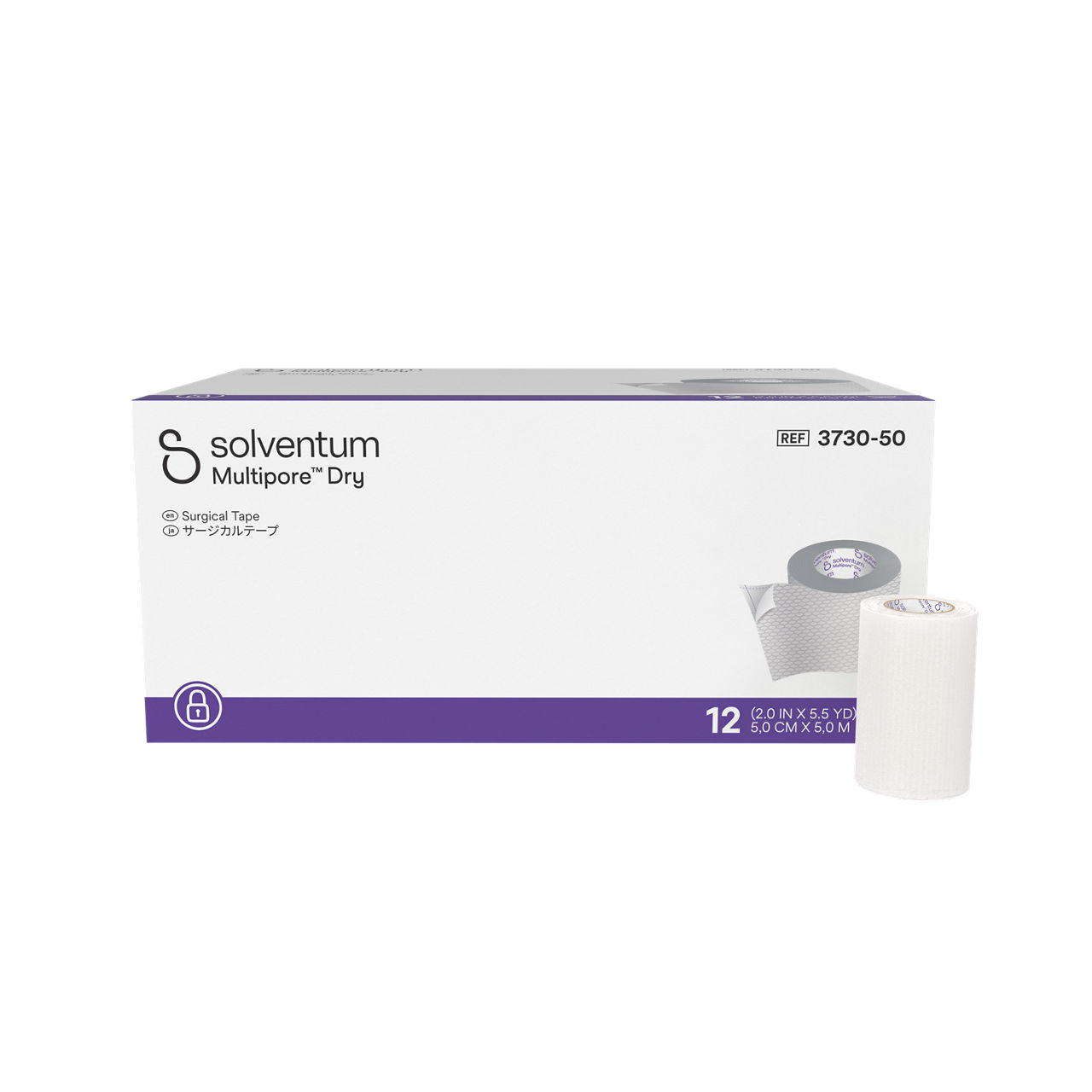 Solventum™ Multipore™ Dry サージカルテープ, 3730-50, 5 cm x 5 m (2 IN x 5.5 YD), 12/CAR