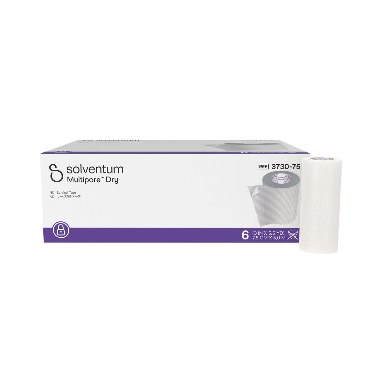 Solventum™ Multipore™ Dry サージカルテープ, 3730-75, 7,5 cm x 5 m (3 IN x 5.5 YD), 6/CAR