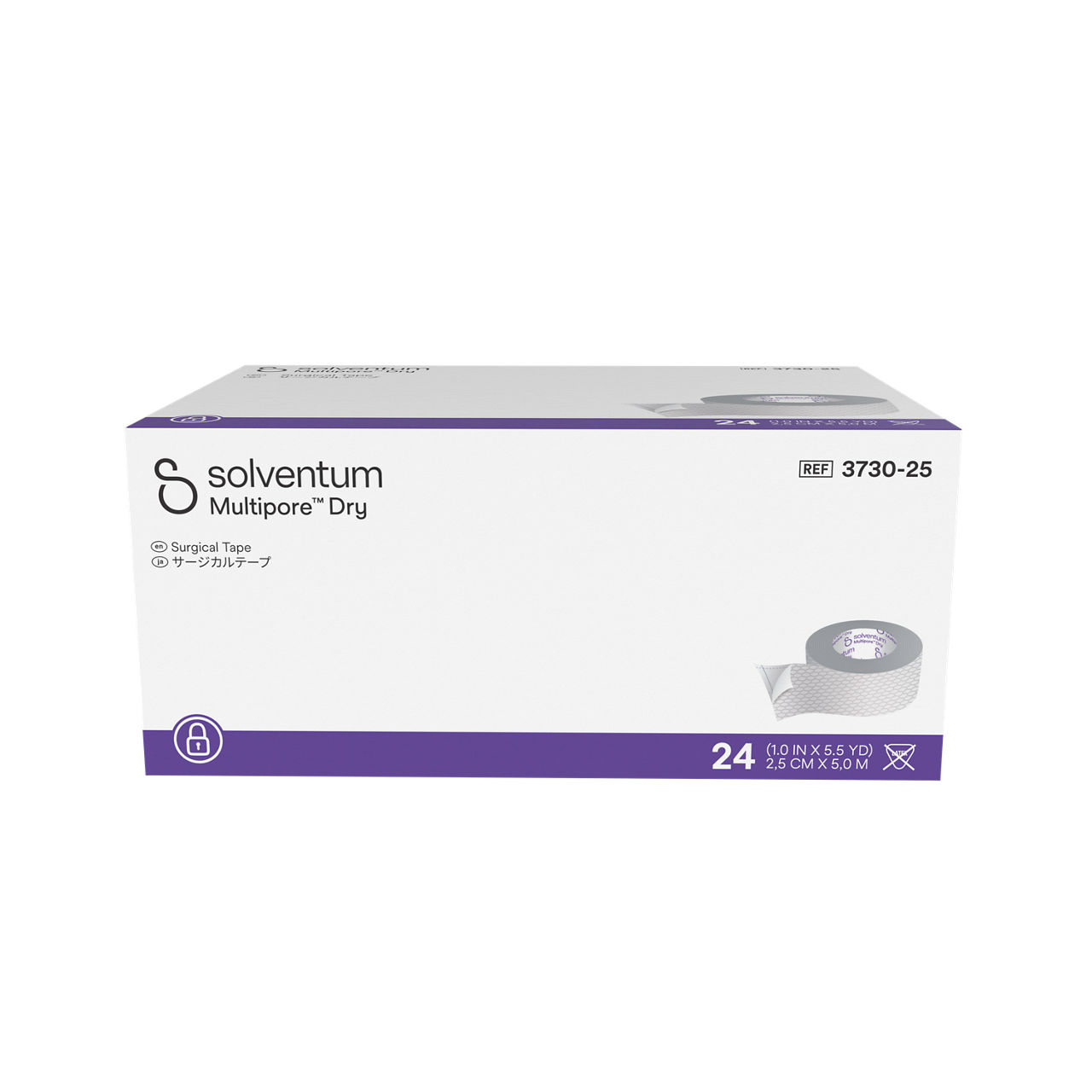 Solventum™ Multipore™ Dry Surgical Tape, 3730-25, 1 in x 5.5 yd (25 mm x 5 m), 24/CAR, 4 CAR/CS, 96/CS - Front, Center, In Packaging (1C1)