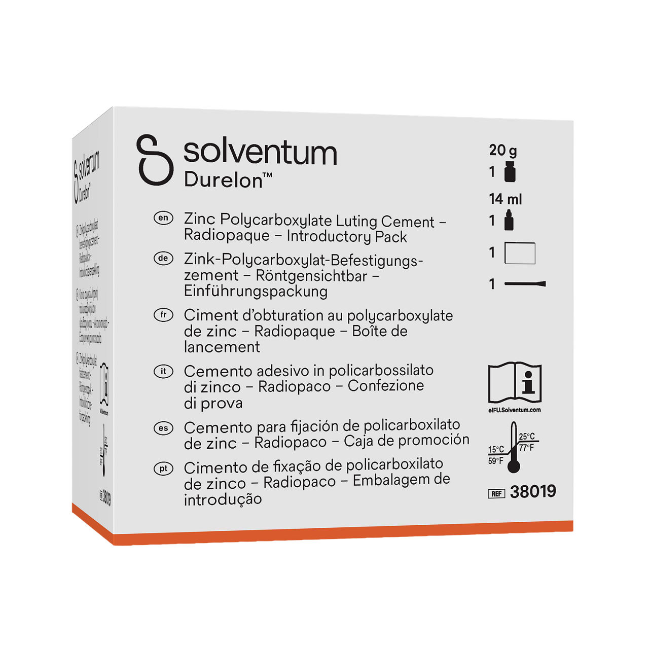 Solventum™ Durelon™ Zinc Polycarboxylate Luting Cement, 38019, Intro Kit - Front, Left, In Packaging (1L1)