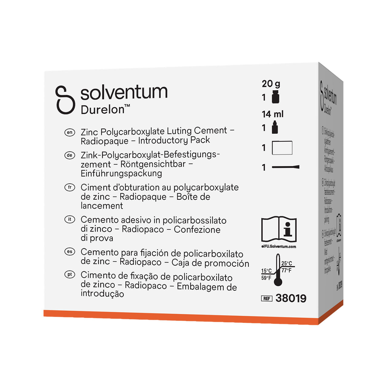 Solventum™ Durelon™ Zinc Polycarboxylate Luting Cement, 38019, Intro Kit - Front, Right, In Packaging (1R1)