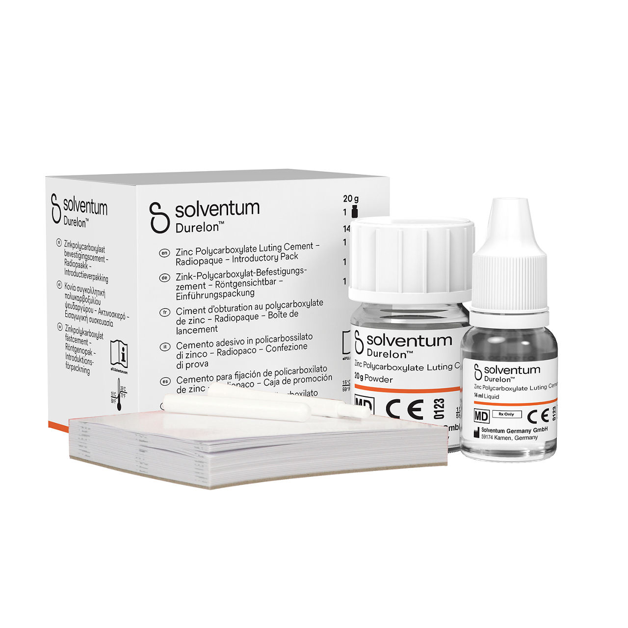 Solventum™ Durelon™ Zinc Polycarboxylate Luting Cement Radiopaque Introductory Pack, 38019, 20 g powder, 12 mL liquid, 1 EA