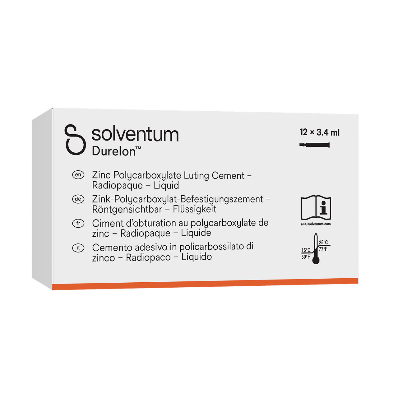Solventum™ Durelon™ Zinc Polycarboxylate Luting Cement, 38267, Triple Pack, Liquid CD - Front, Left, In Packaging (1L1)