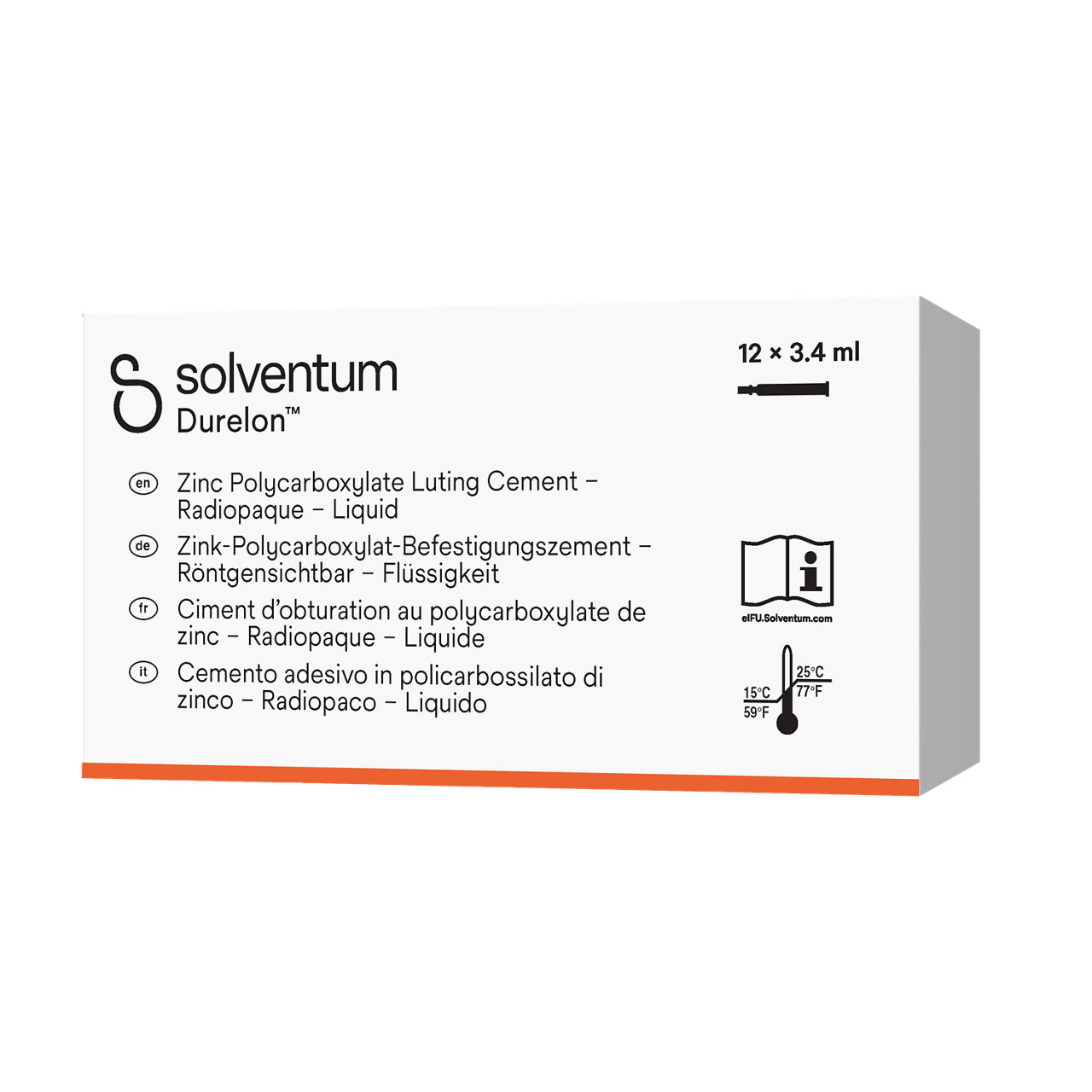 Solventum™ Durelon™ Zinc Polycarboxylate Luting Cement, 38267, Triple Pack, Liquid CD - Front, Right, In Packaging (1R1)